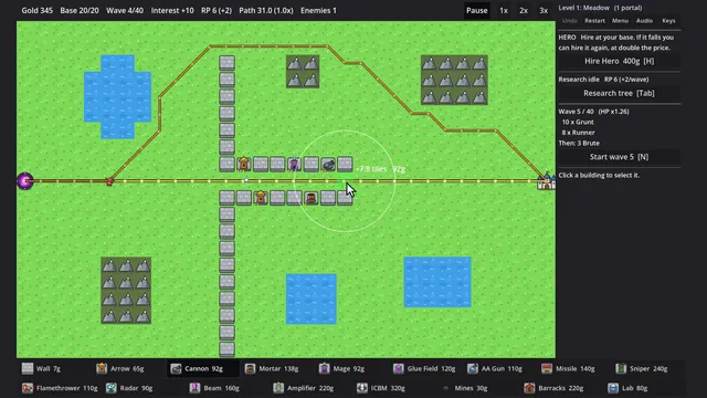 Placing a Cannon: the preview shows the new route
